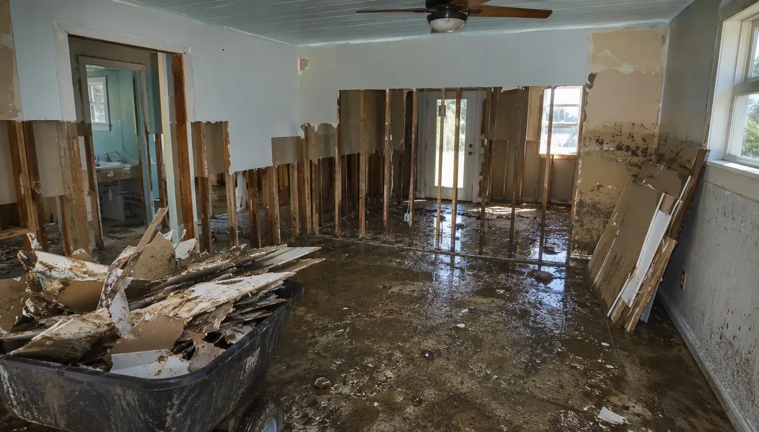 Flood cleanup and water-damaged carpet removal in a Pensacola home